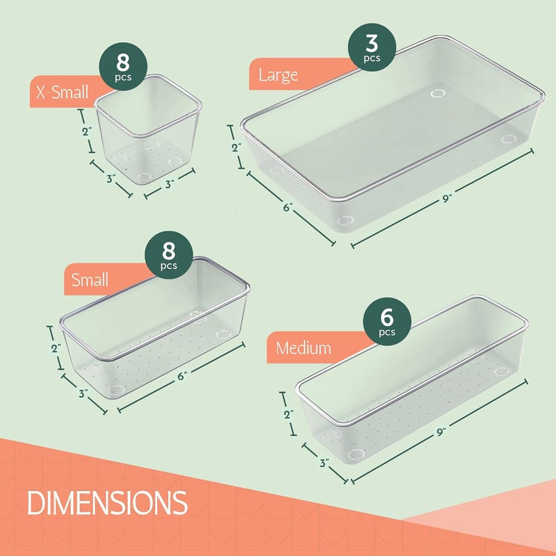 RUBOXA Multiple Drawer Organizer 25 PCS Clear Plastic Drawer Organizers for Home Organization and Storage Including 4 Sizes Small Organizer Bins NonSlip Pads for Bathroom Kitchen Vanity Office ETC - Image 2