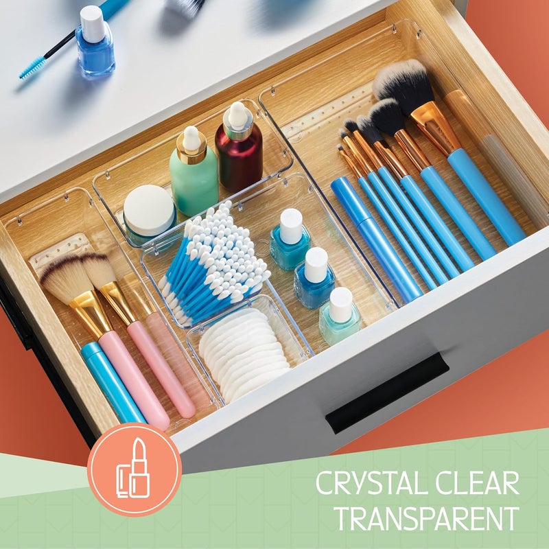 RUBOXA Multiple Drawer Organizer 25 PCS Clear Plastic Drawer Organizers for Home Organization and Storage Including 4 Sizes Small Organizer Bins NonSlip Pads for Bathroom Kitchen Vanity Office ETC - Image 3