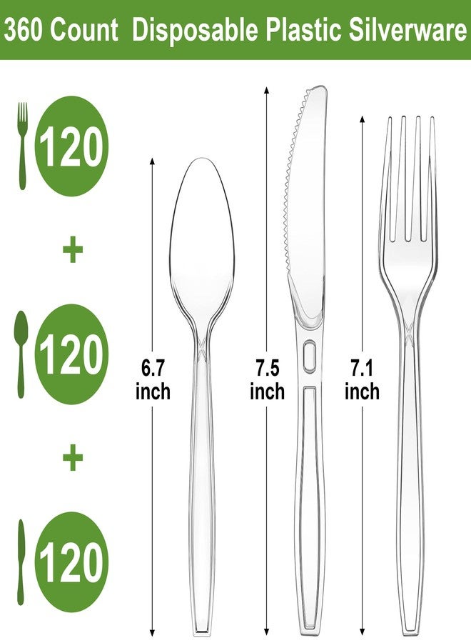 Pleafind 360 Count Plastic Silverware - 7 Inch Heavy Duty, Food Grade Plastic Utensils Set for Family Gatherings, Picnics & Everyday Use, Disposable Silverware with 120 Forks, Spoons and Knives - Image 2