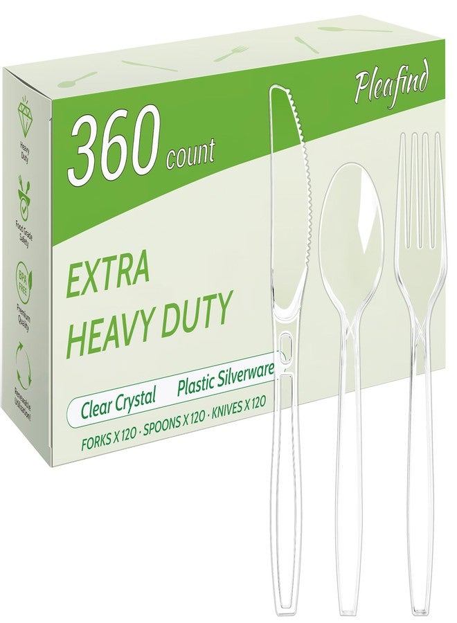 Pleafind 360 Count Plastic Silverware - 7 Inch Heavy Duty, Food Grade Plastic Utensils Set for Family Gatherings, Picnics & Everyday Use, Disposable Silverware with 120 Forks, Spoons and Knives - Image 1