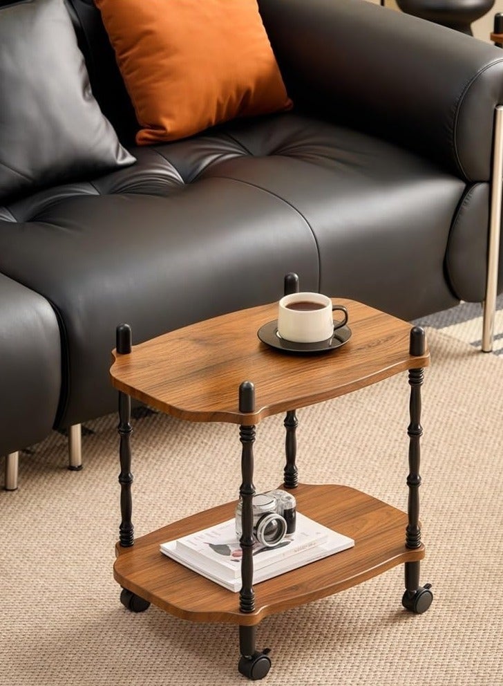 XiuWoo Vintage Mid-Century Rolling Cart 2-Tier Mobile Side Table with Wheels, Multi-Purpose Storage Shelf for Living Room, Bedroom Balcony Modern Square End Table, Rustic Bedside Organizer - Image 1