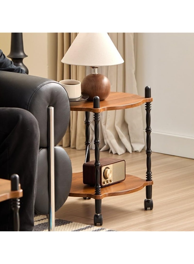 XiuWoo Vintage Mid-Century Rolling Cart 2-Tier Mobile Side Table with Wheels, Multi-Purpose Storage Shelf for Living Room, Bedroom Balcony Modern Square End Table, Rustic Bedside Organizer - Image 2