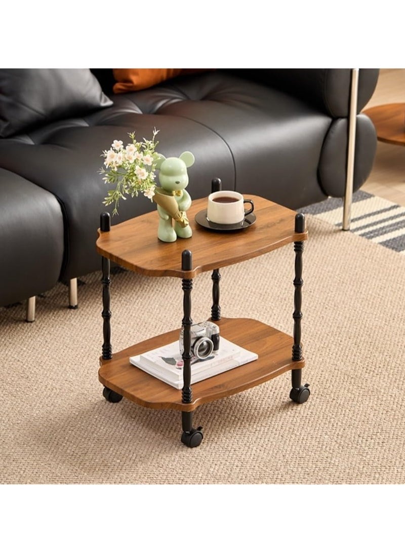 XiuWoo Vintage Mid-Century Rolling Cart 2-Tier Mobile Side Table with Wheels, Multi-Purpose Storage Shelf for Living Room, Bedroom Balcony Modern Square End Table, Rustic Bedside Organizer - Image 3