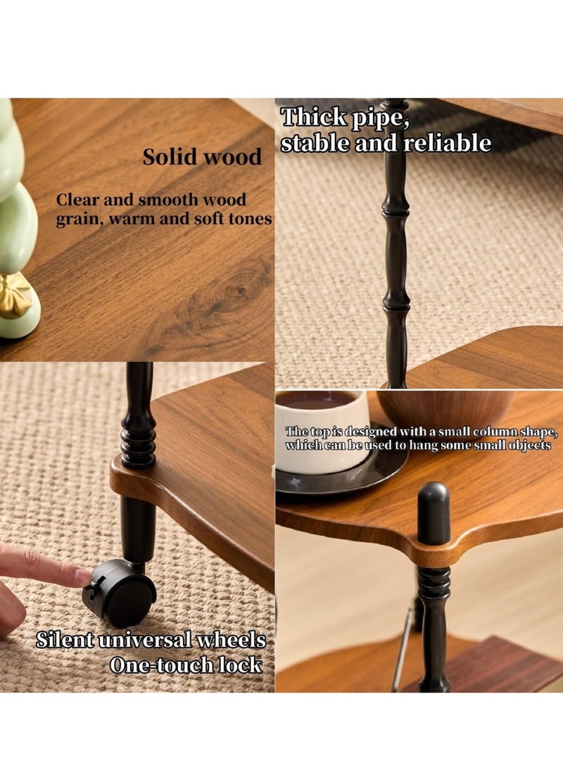 XiuWoo Vintage Mid-Century Rolling Cart 2-Tier Mobile Side Table with Wheels, Multi-Purpose Storage Shelf for Living Room, Bedroom Balcony Modern Square End Table, Rustic Bedside Organizer - Image 4