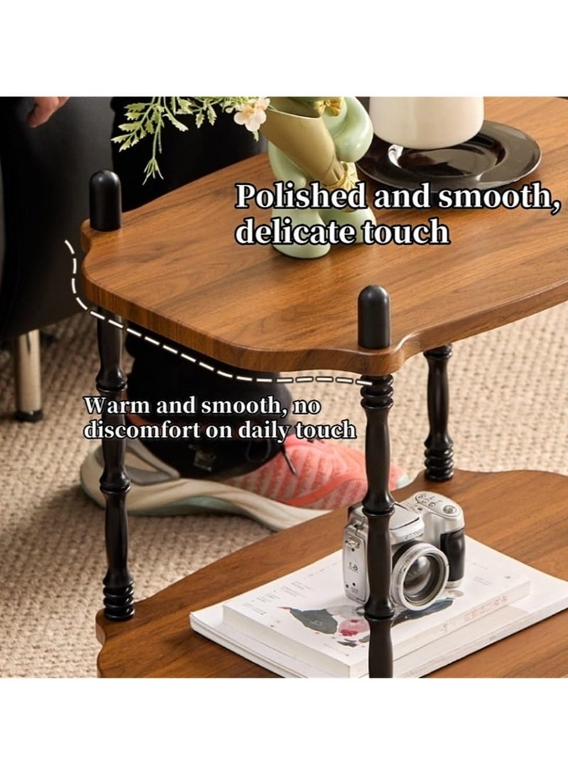 XiuWoo Vintage Mid-Century Rolling Cart 2-Tier Mobile Side Table with Wheels, Multi-Purpose Storage Shelf for Living Room, Bedroom Balcony Modern Square End Table, Rustic Bedside Organizer - Image 5