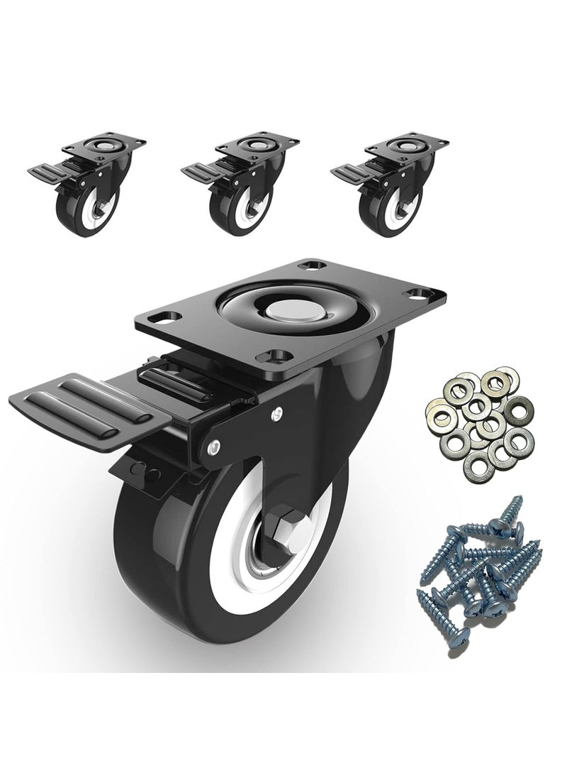 ARRYNTHEON Caster Wheels 2 Locking Casters Set of 4 Heavy Duty Furniture Wheels with Brake No Noise Polyurethane PU Swivel Caster Load 150 lbs Per Castors 4 