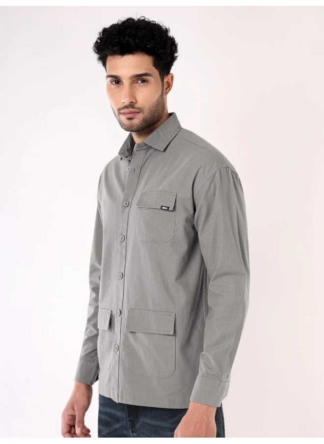 بيونغ Stone Grey Oversized Shacket for Men