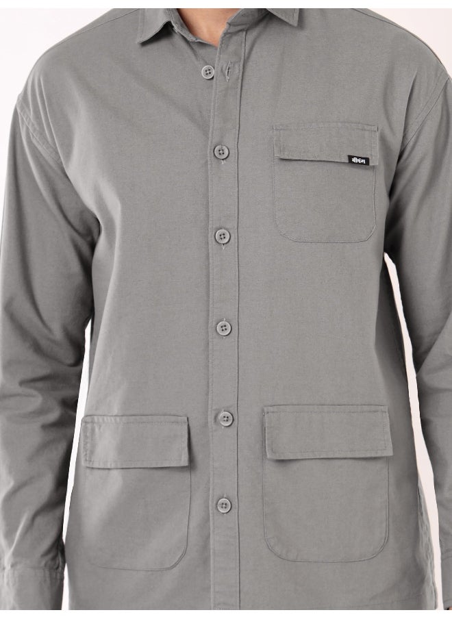 Beyoung - Stone Grey Oversized Shacket for Men - Image 1
