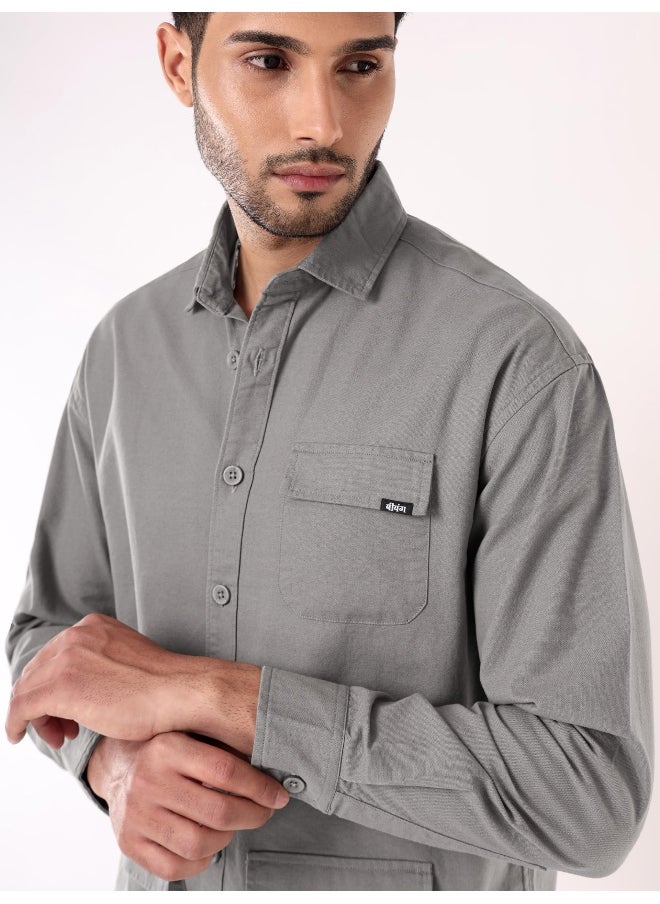 Beyoung - Stone Grey Oversized Shacket for Men - Image 1