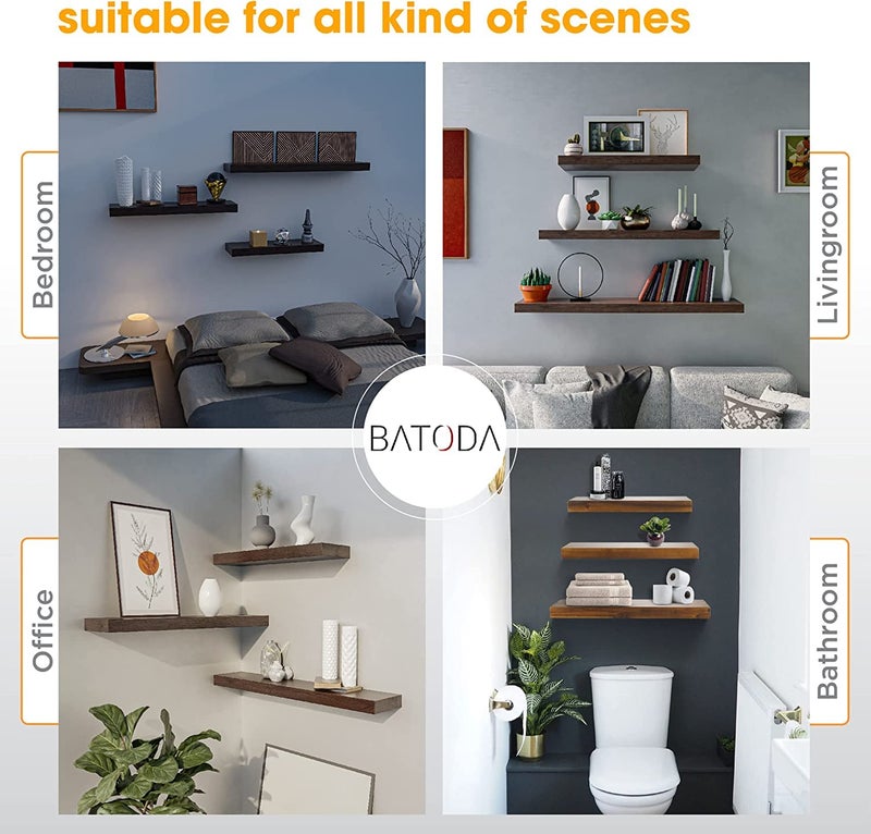BATODA 6" Floating Shelf Bracket Heavy Duty (4 pcs) – Solid Steel Blind Shelf Supports - Hidden Brackets for Floating Wood Shelves - Blind Shelf Support - Shelving Mounting Hardware Included (Pack 4) - Image 4