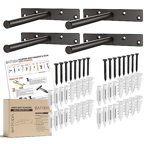 BATODA 6" Floating Shelf Bracket Heavy Duty (4 pcs) – Solid Steel Blind Shelf Supports - Hidden Brackets for Floating Wood Shelves - Blind Shelf Support - Shelving Mounting Hardware Included (Pack 4) - Image 1