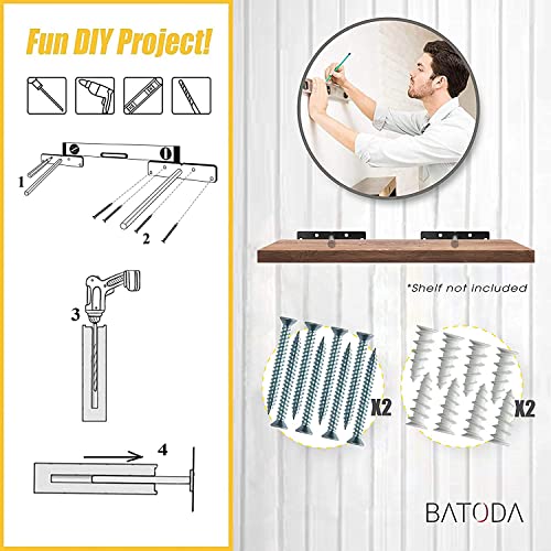 BATODA 6" Floating Shelf Bracket Heavy Duty (4 pcs) – Solid Steel Blind Shelf Supports - Hidden Brackets for Floating Wood Shelves - Blind Shelf Support - Shelving Mounting Hardware Included (Pack 4) - Image 5