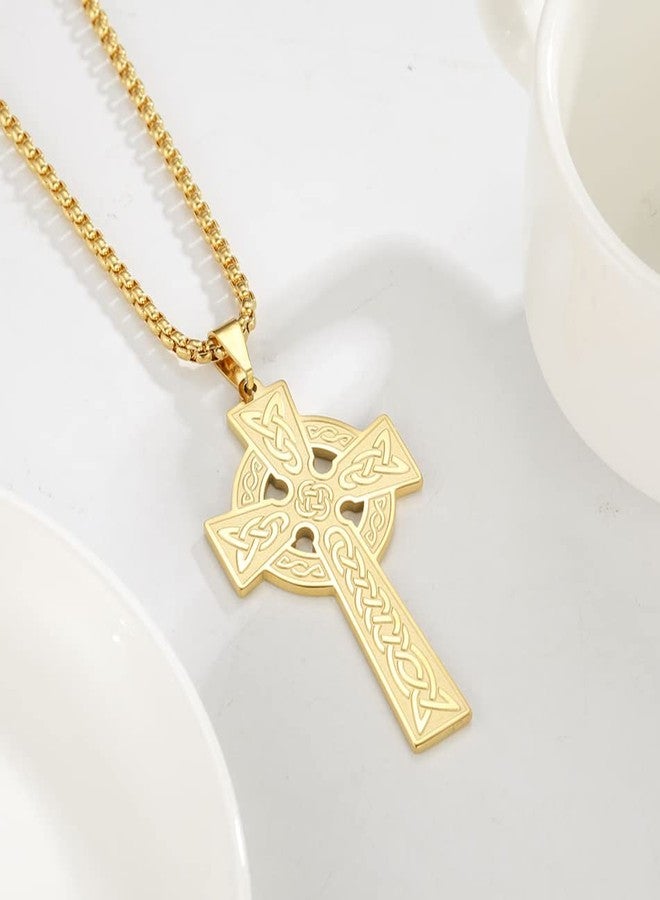 EUEAVAN Viking Celtic Cross Necklace Irish Prayer Pendant Crucifix Religious Choker Jesus Amulet Nordic Jewelry Men Women Gifts Souvenirs (gold) - Image 3