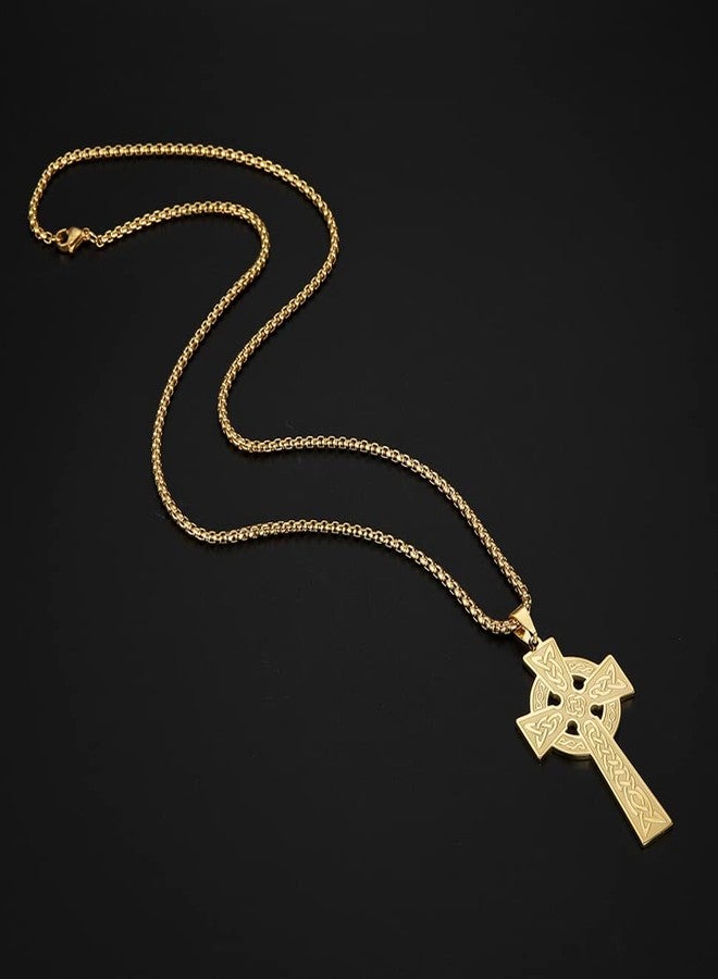 EUEAVAN Viking Celtic Cross Necklace Irish Prayer Pendant Crucifix Religious Choker Jesus Amulet Nordic Jewelry Men Women Gifts Souvenirs (gold) - Image 5