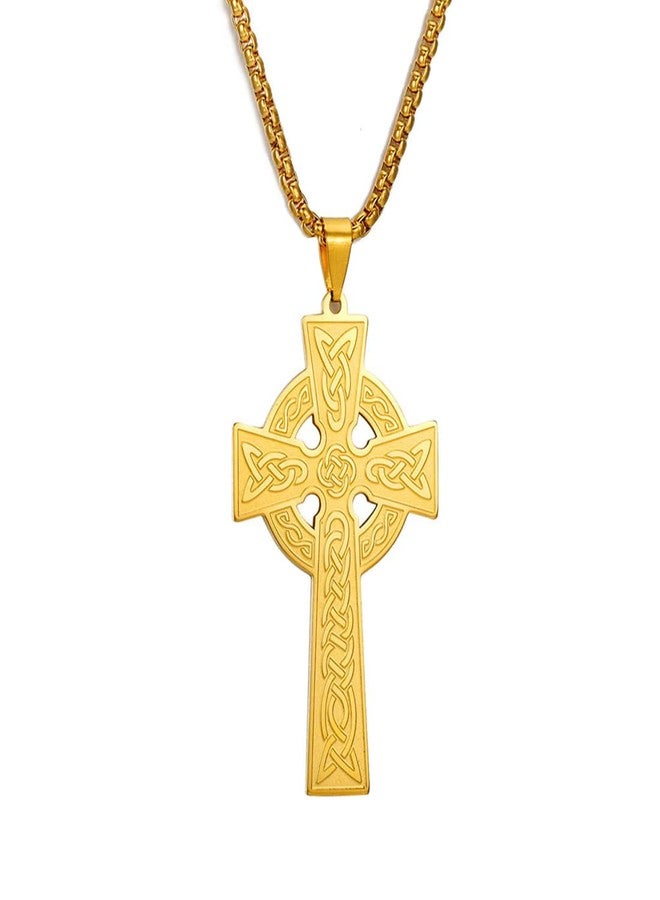 EUEAVAN Viking Celtic Cross Necklace Irish Prayer Pendant Crucifix Religious Choker Jesus Amulet Nordic Jewelry Men Women Gifts Souvenirs (gold) - Image 1