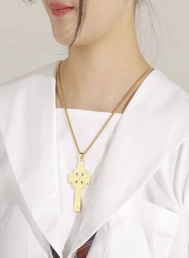 EUEAVAN Viking Celtic Cross Necklace Irish Prayer Pendant Crucifix Religious Choker Jesus Amulet Nordic Jewelry Men Women Gifts Souvenirs (gold) - Image 2