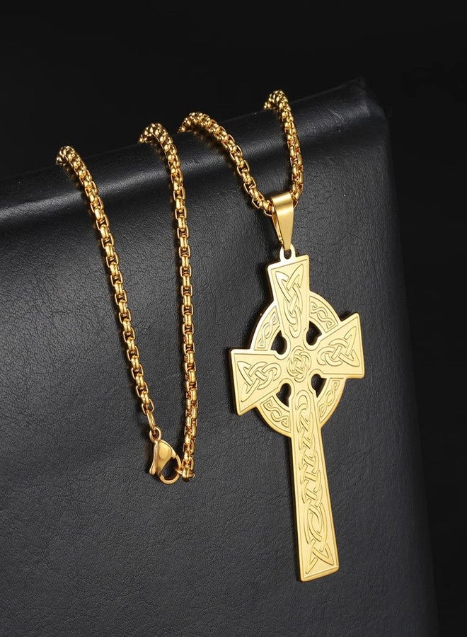 EUEAVAN Viking Celtic Cross Necklace Irish Prayer Pendant Crucifix Religious Choker Jesus Amulet Nordic Jewelry Men Women Gifts Souvenirs (gold) - Image 4
