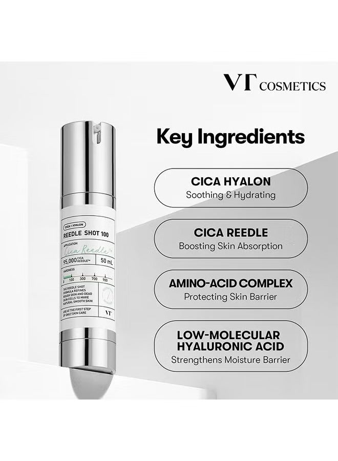 VT COSMETICS CICA Reedle Shot 100 Essence | Daily Face Essence for Soft Skin, Centella Complex, Hyaluronic Acid, Green Propolis Extract for All Skin Types 50ml - Image 2