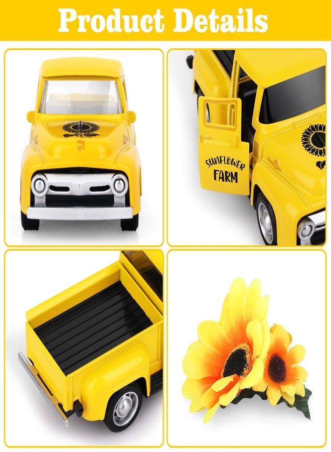 Lemicin Sunflower Vintage Metal Truck Mini Metal Farm Truck Decor with Sunflower Bouquet Farmhouse Rustic Pickup Tiered Tray Decor for Home Kitchen Shelf Table Decor Yellow - Image 3