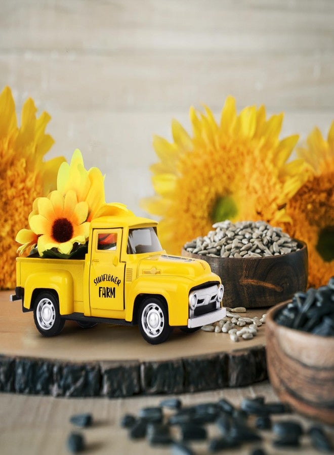 Lemicin Sunflower Vintage Metal Truck Mini Metal Farm Truck Decor with Sunflower Bouquet Farmhouse Rustic Pickup Tiered Tray Decor for Home Kitchen Shelf Table Decor Yellow - Image 4