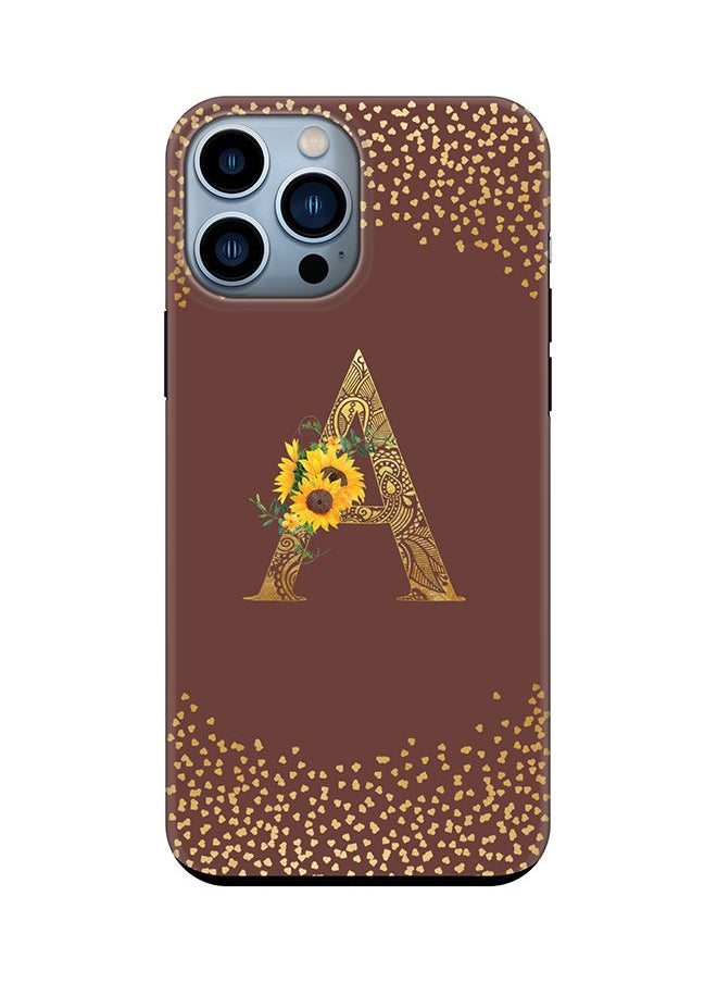 Monogram Tough Series for Apple iPhone 13 Pro Max Custom Initials Floral Mandala Pattern Tough Pro Dual Layer hybrid PC inner TPU protection Alphabet- A (Brown)