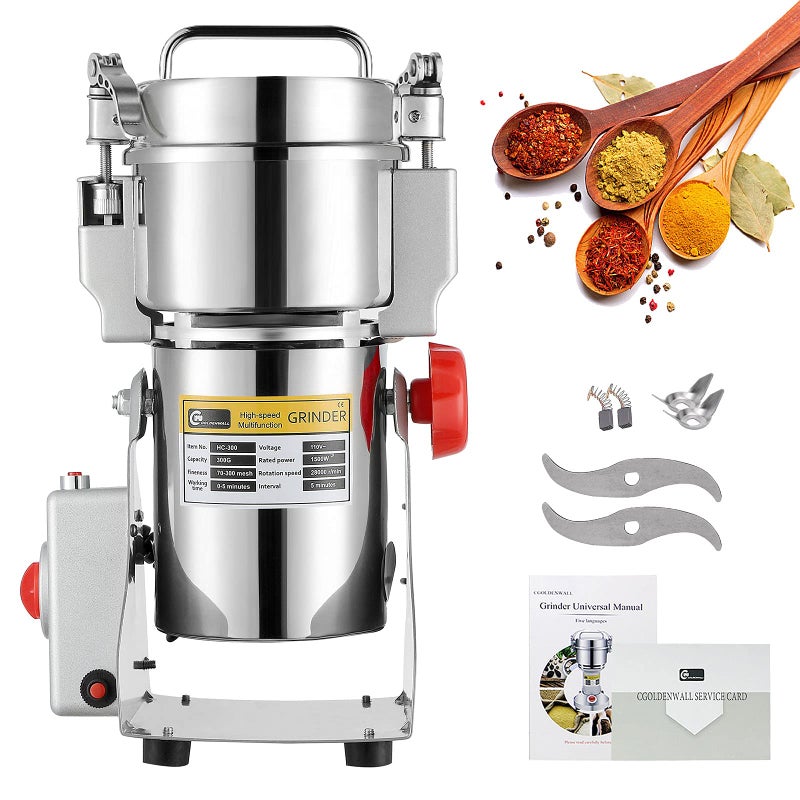 CGOLDENWALL CGOLDENWALL 300g HighSpeed Electric Grain Grinder Mill Stainless Steel for Commercial Spice Grinder Pulverizer for Dried Cereals Grains Spices Herbs 110V Gift for MomWife 