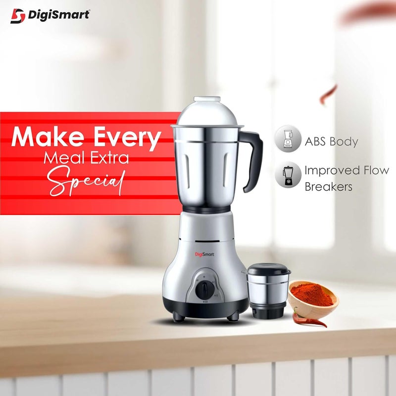 DigiSmart Kitchen Mate Powerful 600 Watt Mixer Grinder Gray and Black 2 Jar Comes With 2 Year Warranty BLACK GRAY - Image 5