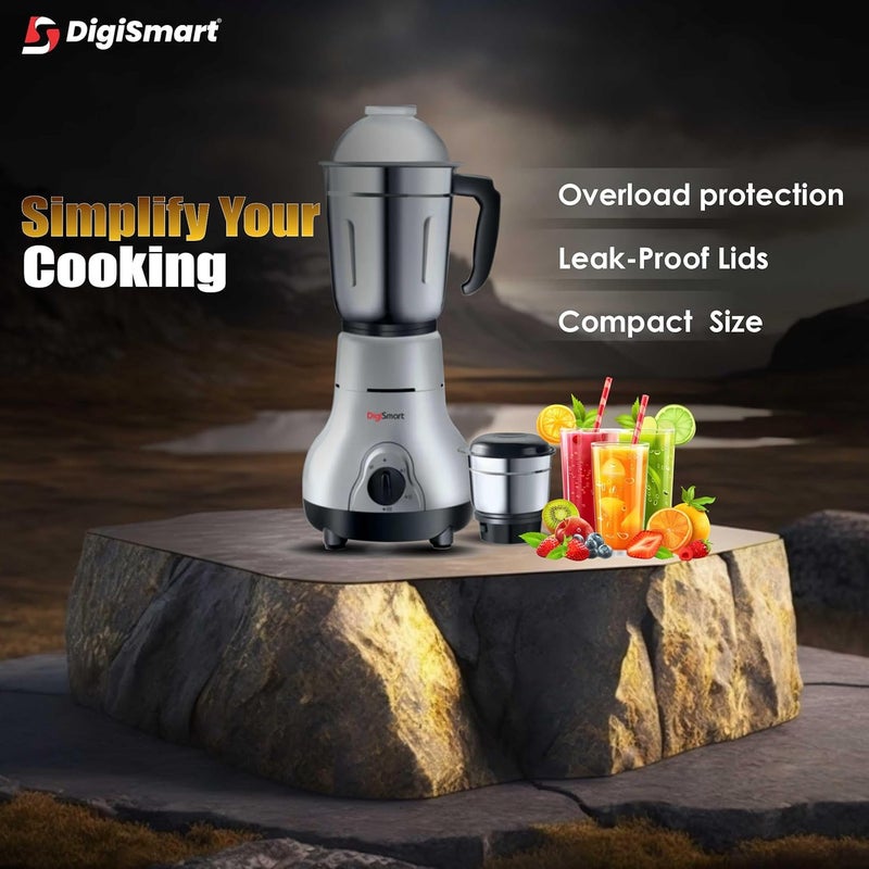 DigiSmart Kitchen Mate Powerful 600 Watt Mixer Grinder Gray and Black 2 Jar Comes With 2 Year Warranty BLACK GRAY - Image 2