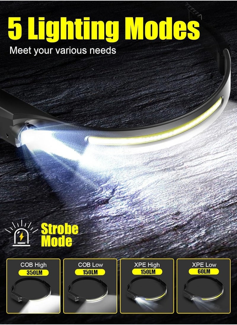 Headlamp,230° Wide Beam Head Lamps LED Super Bright, Rechargeable Headlamp Flashlight USB C, Motion Sensor Head Lights for Forehead, 5Mode Headlamps