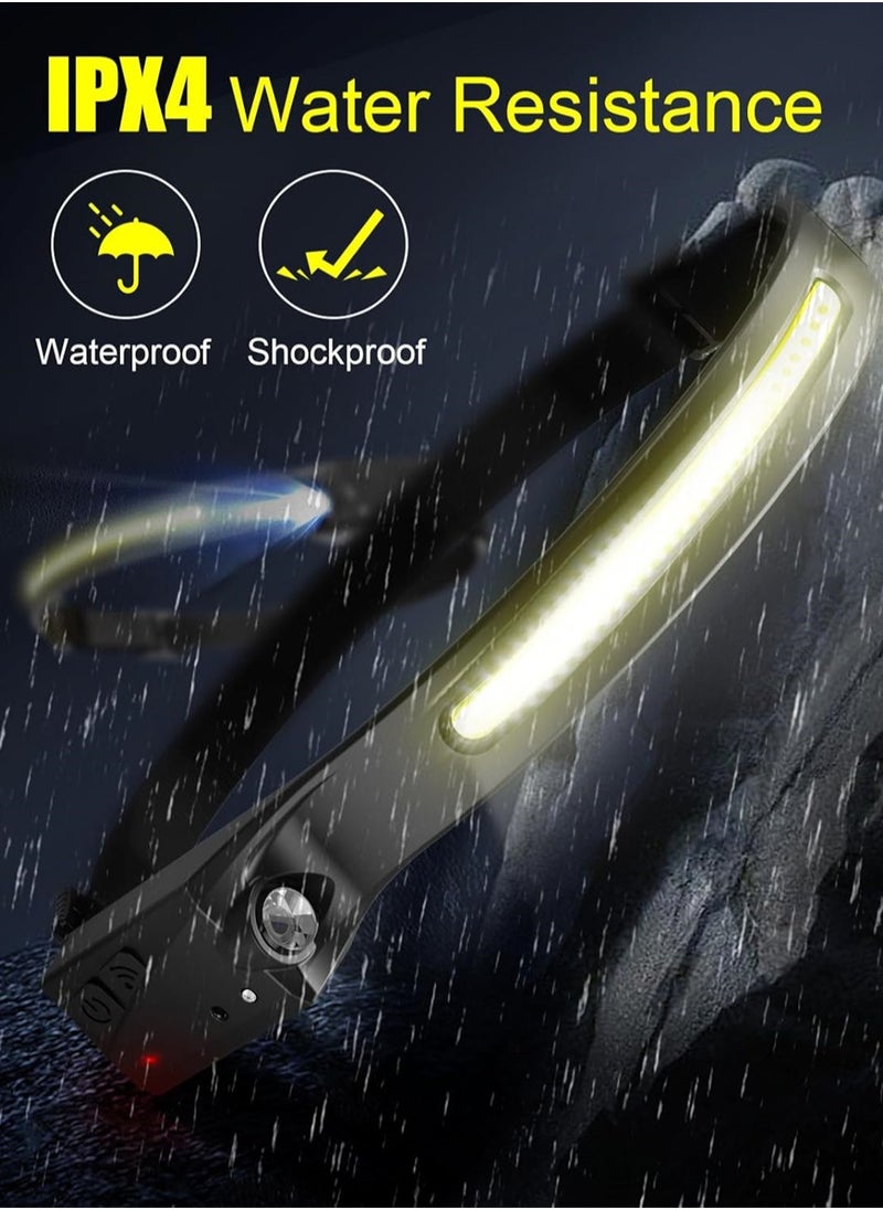 Headlamp,230° Wide Beam Head Lamps LED Super Bright, Rechargeable Headlamp Flashlight USB C, Motion Sensor Head Lights for Forehead, 5Mode Headlamps