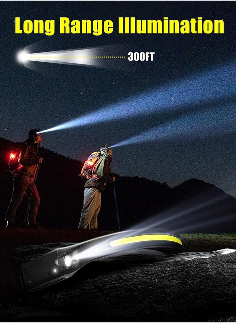 Headlamp,230° Wide Beam Head Lamps LED Super Bright, Rechargeable Headlamp Flashlight USB C, Motion Sensor Head Lights for Forehead, 5Mode Headlamps