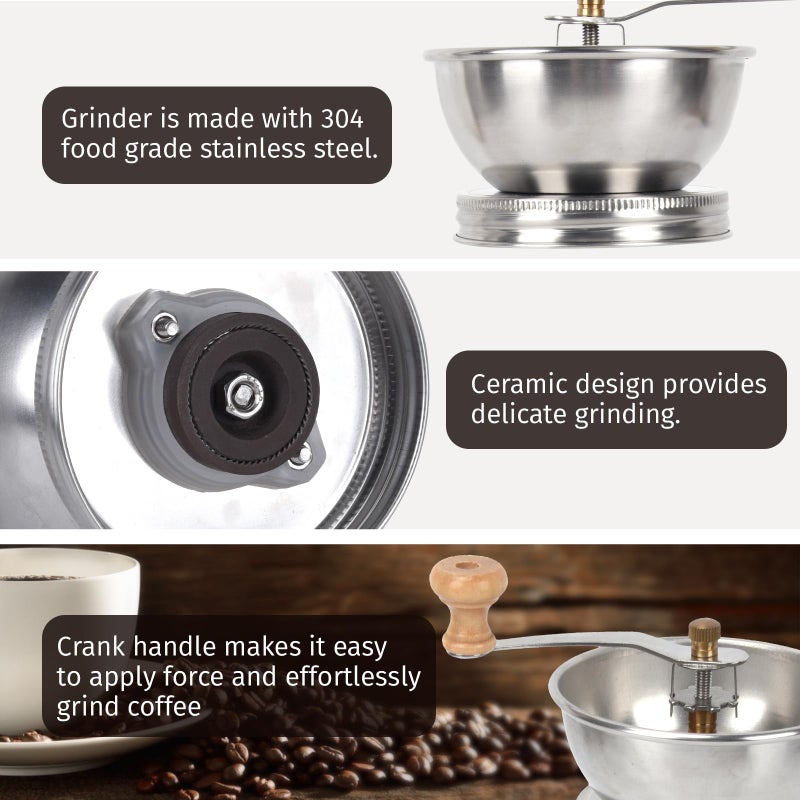 diatomiteco Mason Jar Coffee Grinder, Manual Coffee Grinder Lid Attachment for Regular Mouth Mason Jars, Stainless Steel Mason Jar Lid and Ceramic Burr, Ideal for Camping & Home Barista - Image 2