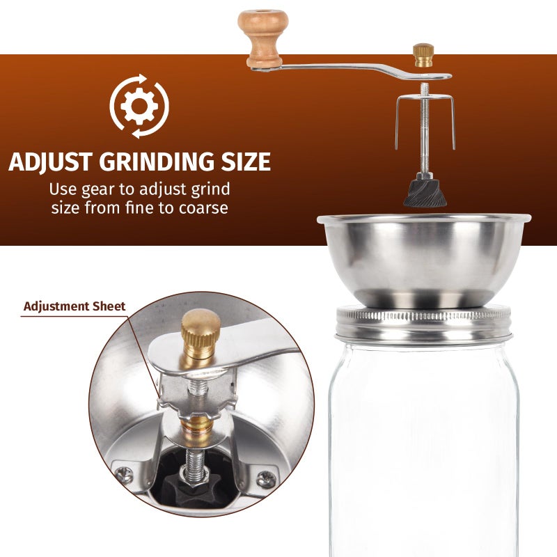 diatomiteco Mason Jar Coffee Grinder, Manual Coffee Grinder Lid Attachment for Regular Mouth Mason Jars, Stainless Steel Mason Jar Lid and Ceramic Burr, Ideal for Camping & Home Barista - Image 4
