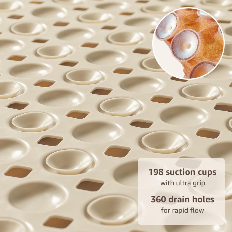 OTHWAY Bath Tub Shower Mat Non Slip, Bathtub Floor Liner Mats for Inside Shower Bathroom, Suction Cups and Drain Holes for Feet Scrubbing, Machine Washable, Soft on Feet, 35x16 Inch, Brown - Image 3
