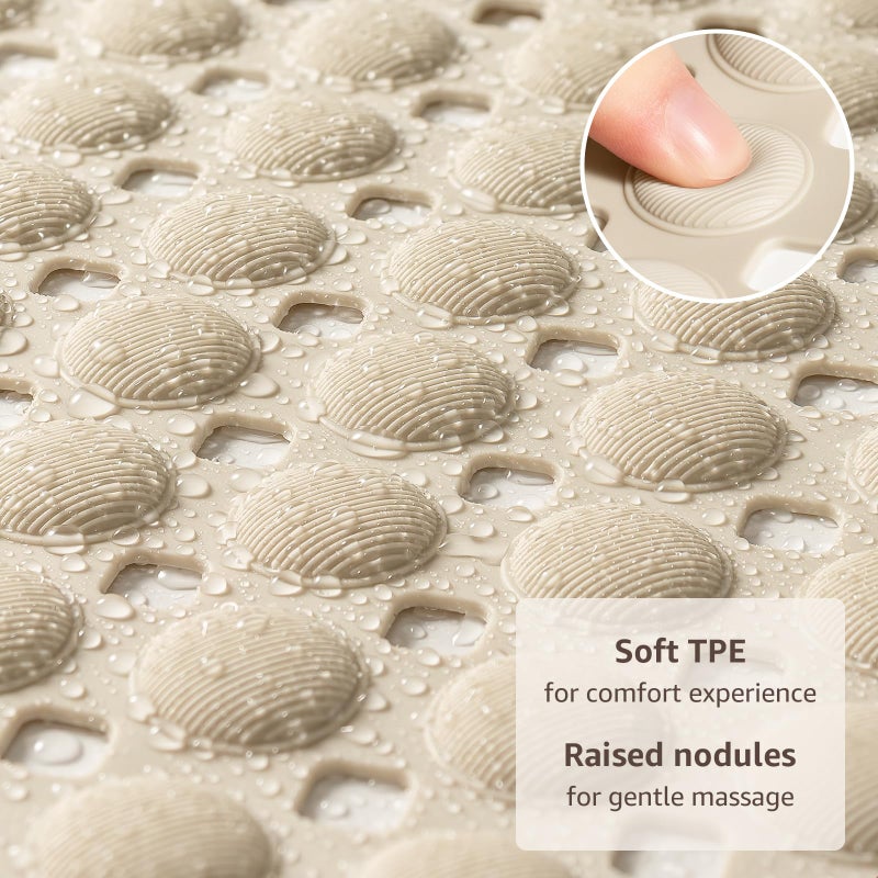 OTHWAY Bath Tub Shower Mat Non Slip, Bathtub Floor Liner Mats for Inside Shower Bathroom, Suction Cups and Drain Holes for Feet Scrubbing, Machine Washable, Soft on Feet, 35x16 Inch, Brown - Image 2