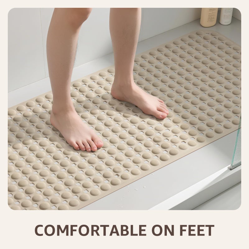 OTHWAY Bath Tub Shower Mat Non Slip, Bathtub Floor Liner Mats for Inside Shower Bathroom, Suction Cups and Drain Holes for Feet Scrubbing, Machine Washable, Soft on Feet, 35x16 Inch, Brown - Image 5