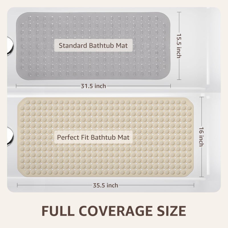 OTHWAY Bath Tub Shower Mat Non Slip, Bathtub Floor Liner Mats for Inside Shower Bathroom, Suction Cups and Drain Holes for Feet Scrubbing, Machine Washable, Soft on Feet, 35x16 Inch, Brown - Image 4