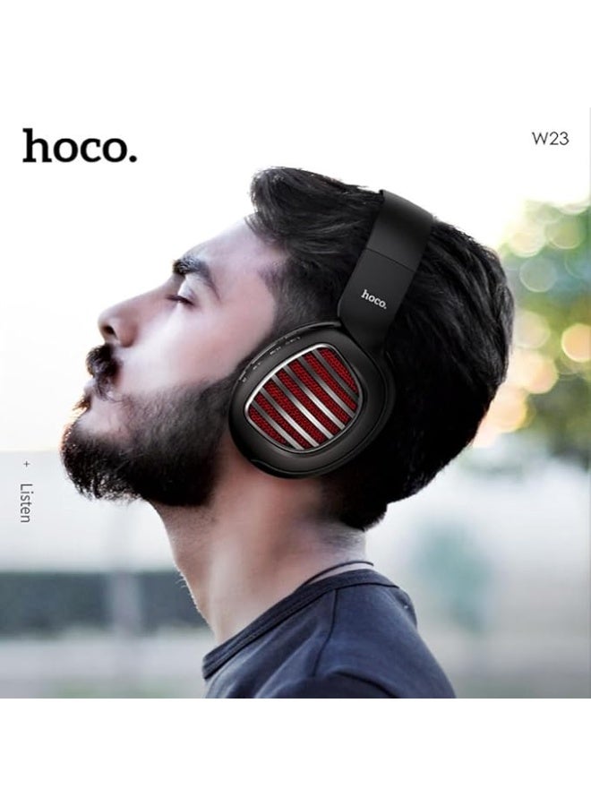 هوكو سماعات رأس W23 Brilliant Sound قابلة للطي لاسلكية وسلكية مع ميكروفون ودعم بطاقة TF ووضع AUX، متوافقة مع الهواتف المحمولة والأجهزة اللوحية وأجهزة الكمبيوتر المحمولة والكمبيوتر - Image 5