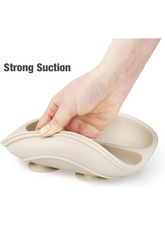 PandaEar 3 Pack Baby Plates With Suction Silicone Divided Suction Plate For Toddlers Bpa Free 100% Food Grade Silicone Unbreakable Toddler Plates (Pink/Line/Light Pink) - Image 5