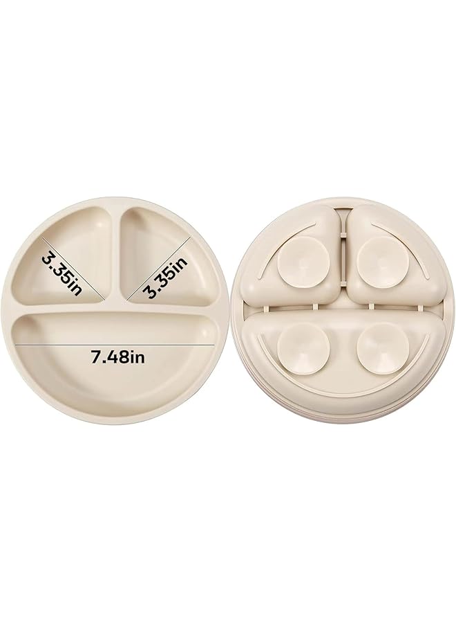 PandaEar 3 Pack Baby Plates With Suction Silicone Divided Suction Plate For Toddlers Bpa Free 100% Food Grade Silicone Unbreakable Toddler Plates (Pink/Line/Light Pink) - Image 3