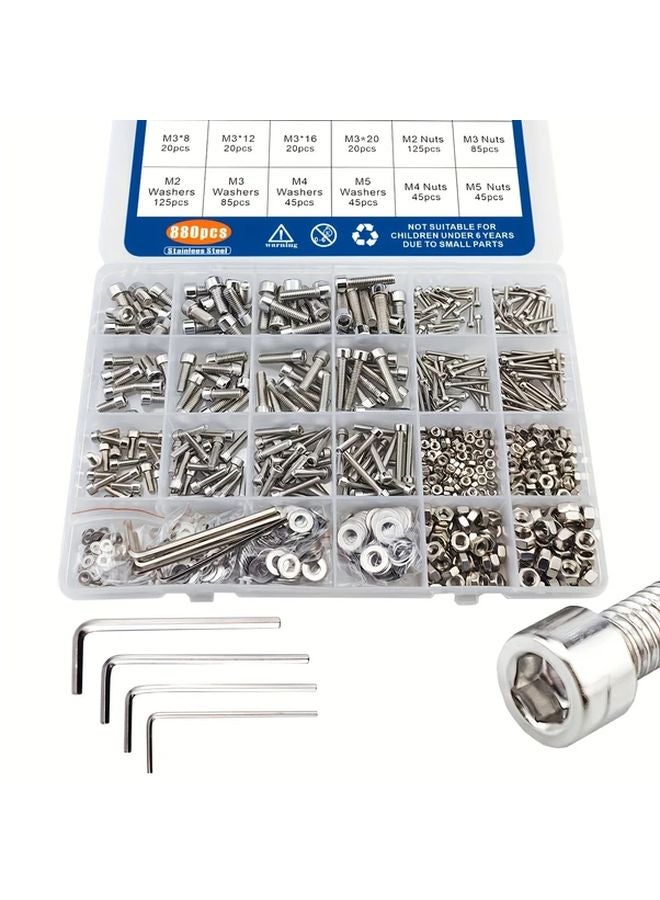 880 قطعة مجموعة أجهزة رأس الكأس بسداسي داخلي مسامير M2 M3 M4 M5 صواميل حلقات علبة منظِّم - Image 2