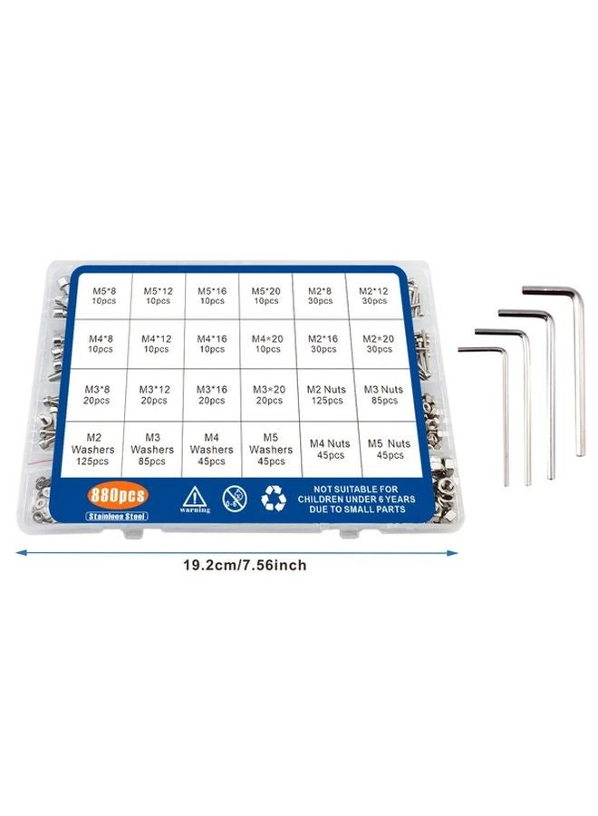 880 قطعة مجموعة أجهزة رأس الكأس بسداسي داخلي مسامير M2 M3 M4 M5 صواميل حلقات علبة منظِّم - Image 4