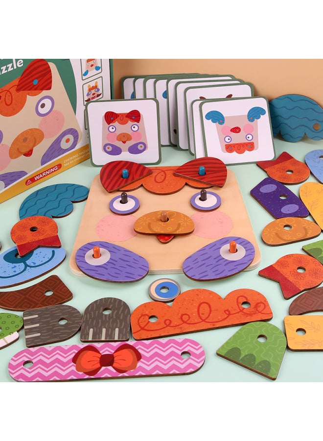 Creative Fun Expression Puzzle Children's Educational Face-changing Building Blocks Cognitive Matching Early Education Enlightenment Puzzle Toys-Color:Fun Emoji Puzzle - Image 2