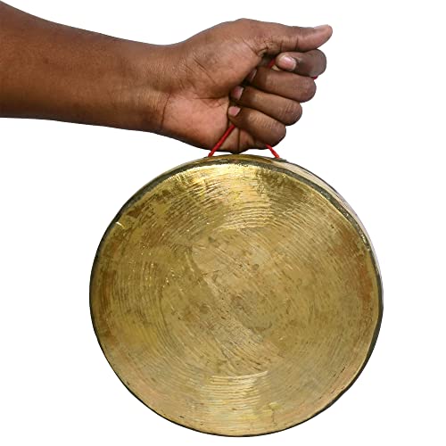 HOKOYA Traditional Bronze Gong Bell for Pooja (8.5-inch Diameter) with a Cane Stick | Kansa Ghanta Handcrafted by Odisha Artisans | Gong Bell Meditation Bell for Yoga & Mindfulness - Image 1
