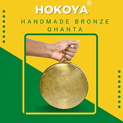 HOKOYA Traditional Bronze Gong Bell for Pooja (8.5-inch Diameter) with a Cane Stick | Kansa Ghanta Handcrafted by Odisha Artisans | Gong Bell Meditation Bell for Yoga & Mindfulness - Image 2
