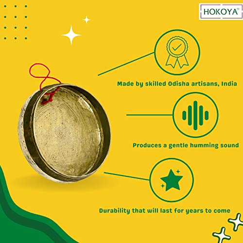 HOKOYA Traditional Bronze Gong Bell for Pooja (8.5-inch Diameter) with a Cane Stick | Kansa Ghanta Handcrafted by Odisha Artisans | Gong Bell Meditation Bell for Yoga & Mindfulness - Image 5