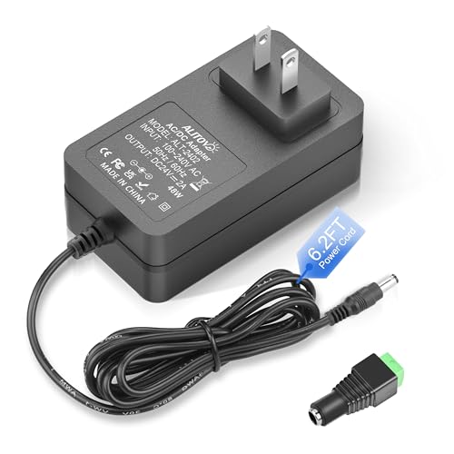 ALITOVE 24 Volt Power Supply 2A 48W 24V Transformer Power Cord AC to DC Adapter 100-240V to 24V 2 Amp 1500mA 1A Converter 5.5x2.5mm for LED Strip Light CCTV Camera DC Pump, 6.2FT - Image 1