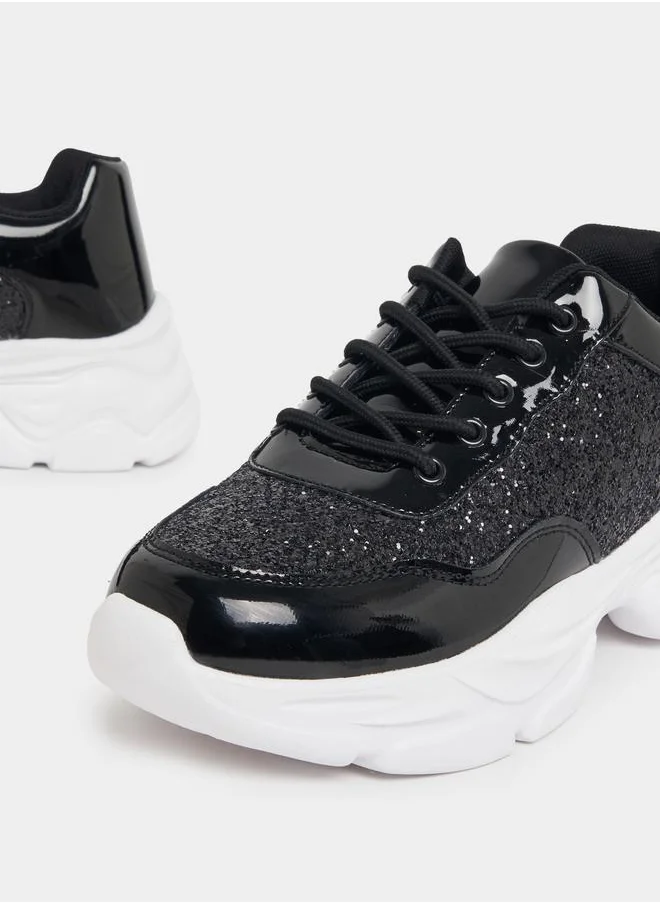 Styli Textured Panel Patent Sneakers