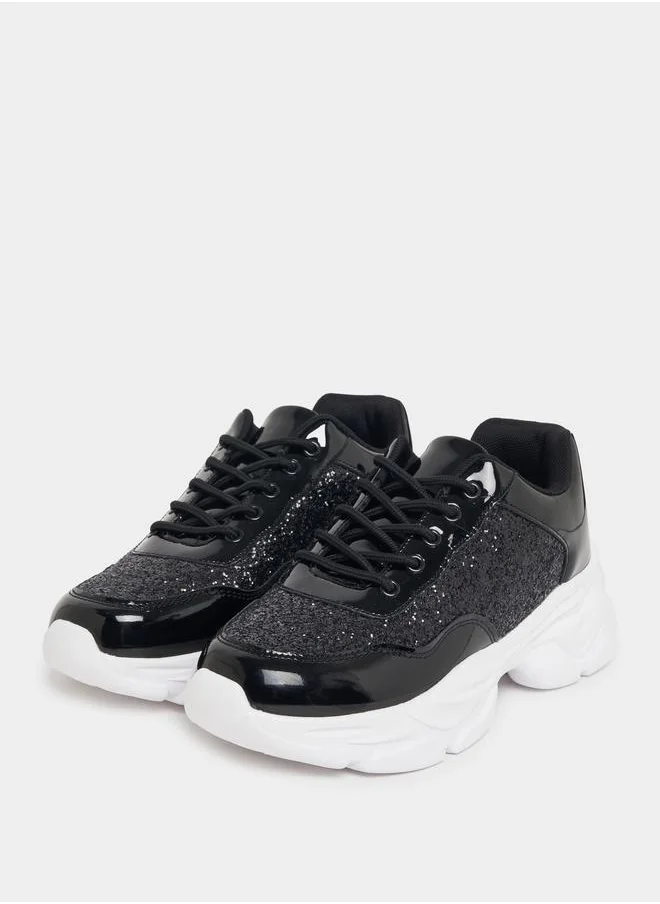 Styli Textured Panel Patent Sneakers