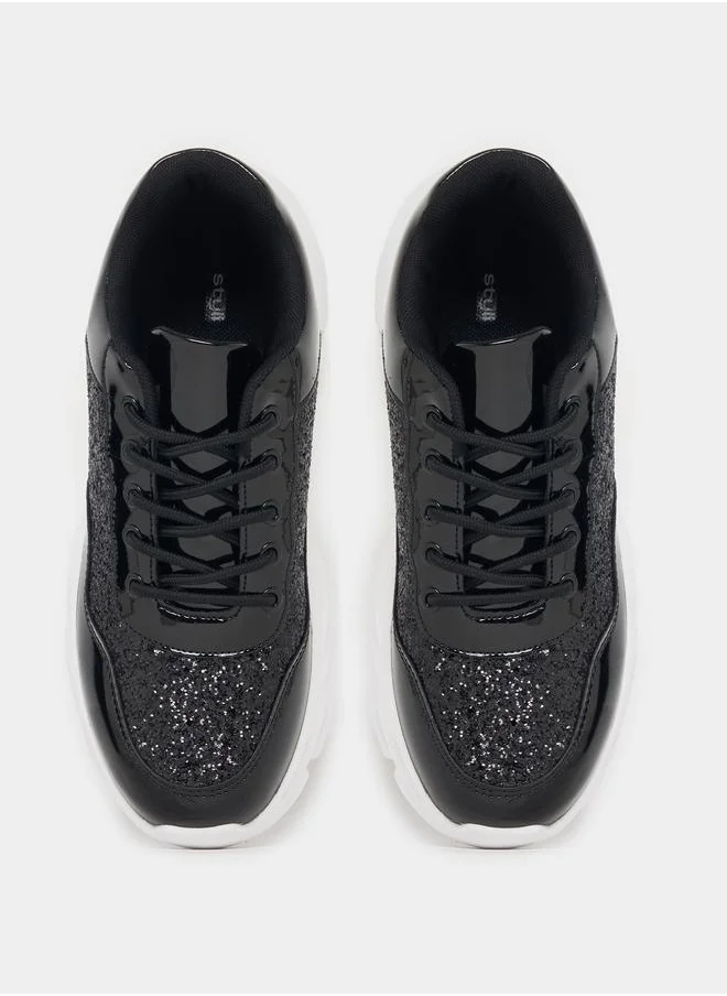 Styli Textured Panel Patent Sneakers